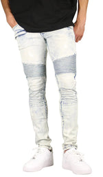 Load image into Gallery viewer, Bleach Blue Biker Jeans
