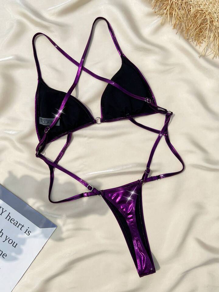 Shiny Hollow Out One-Piece Swimsuit