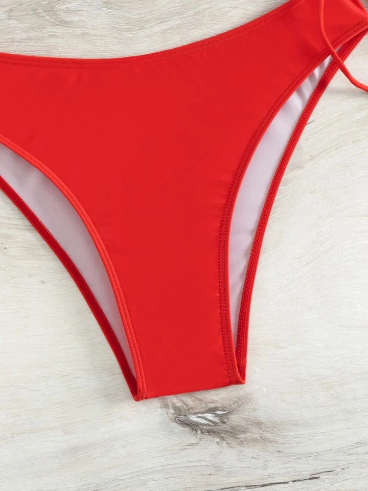 Letter Graphic Drawstring Side Bandeau Bikini Set