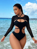 Load image into Gallery viewer, Halter-Neck Hollow Out High Waist One-Piece Swimsuit
