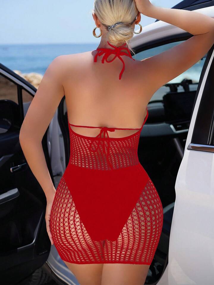 Hollow Halter Vacation Mini Slip Dress