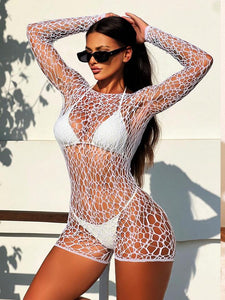 Hollow Out Fishnet Mesh Cover Up Without Lingerie Set