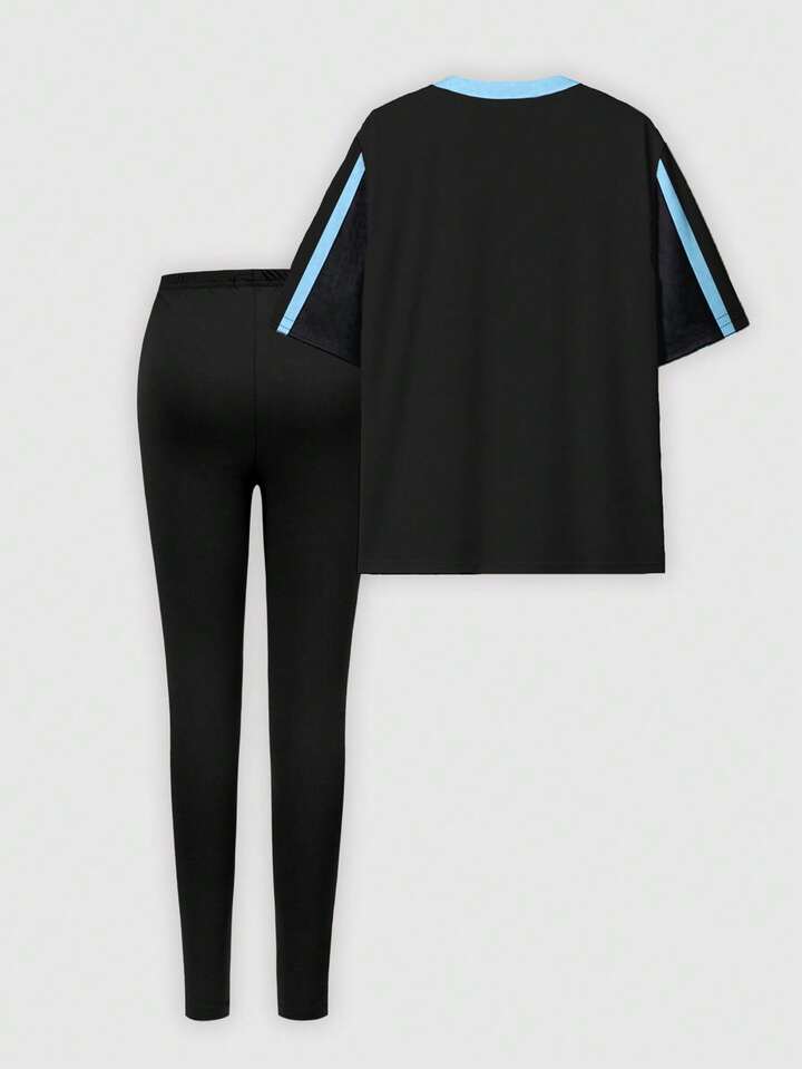 Number 23 & Slogan Graphic Print Short Sleeve Top And Skinny Leggings 2 Pieces Set