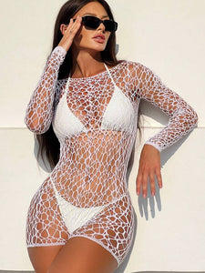 Hollow Out Fishnet Mesh Cover Up Without Lingerie Set