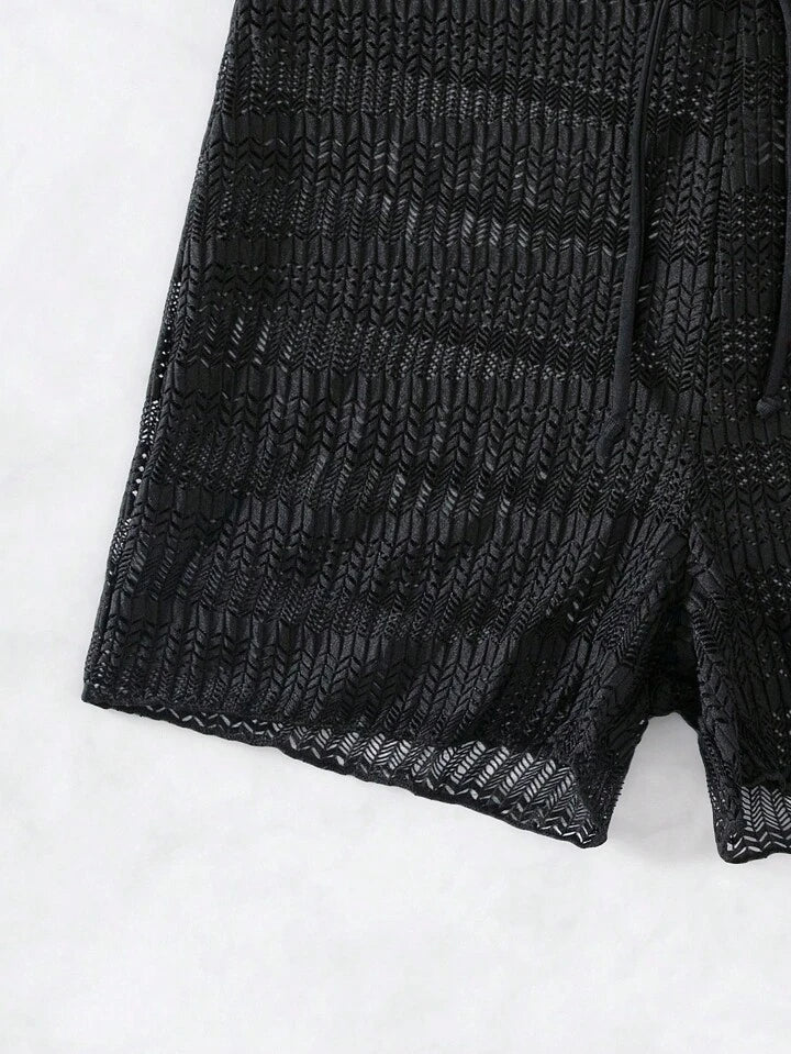 Solid Drawstring Waist Cover Up Shorts