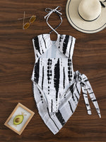 Load image into Gallery viewer, Random Tie Dye Cut Out Tie Back One Piece Swimsuit &amp; Beach Skirt
