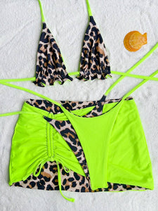 3pcs Leopard Print Reversible Bikini Set