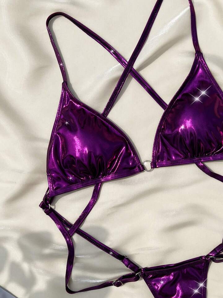 Shiny Hollow Out One-Piece Swimsuit