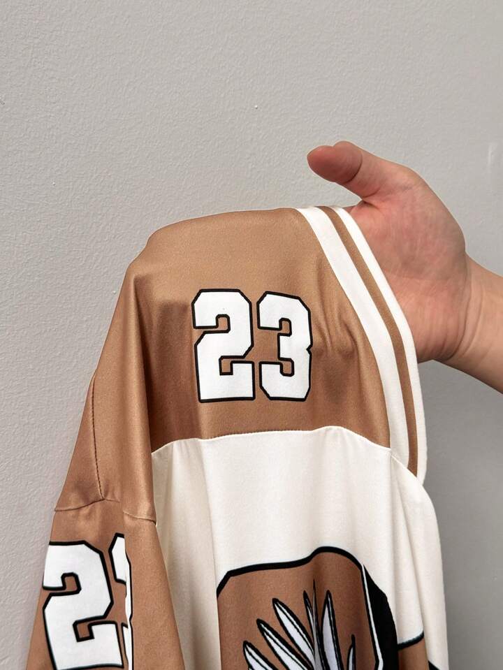 V-Neck Off-Shoulder Short Sleeve 23 Digital Eagle Pattern Brown And Apricot Stripes Retro Pattern Full Body Printing Loose Knitted Fabric Ladies Mini Dress