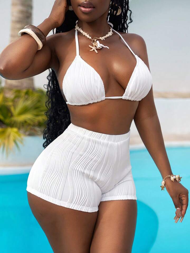 Bikini Set With Strap Triangle Top & Shorts