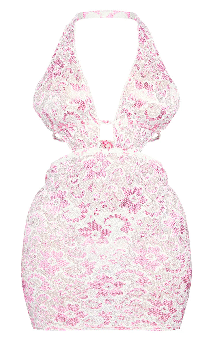 Shape Hot Pink Lace Plunge Detail Mini Dress