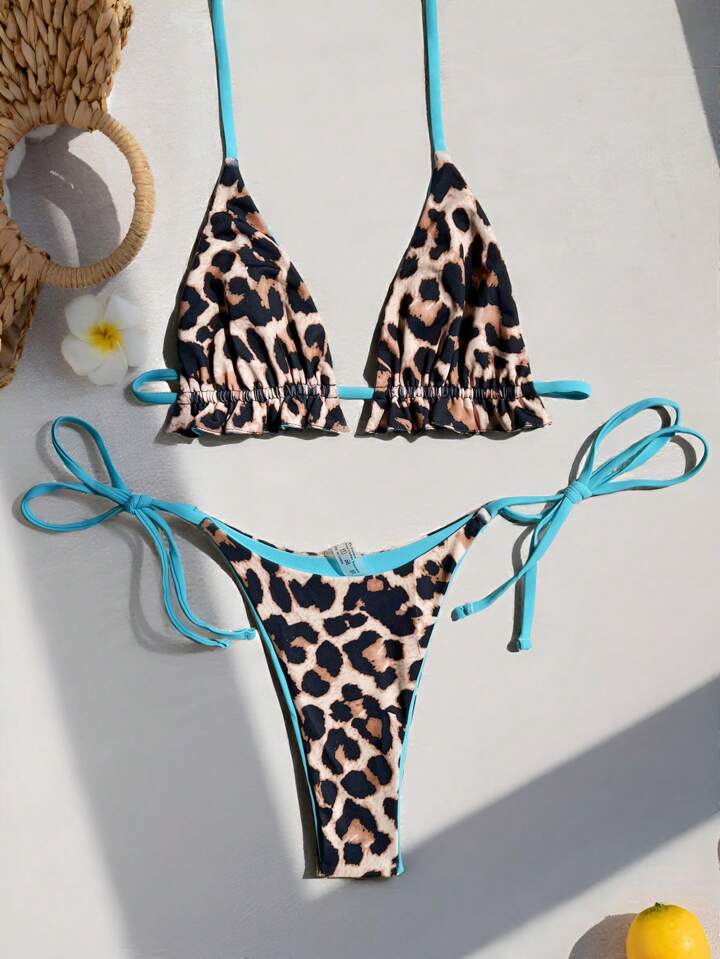 Reversible Leopard Print Bikini Swimsuit, 3-Piece
