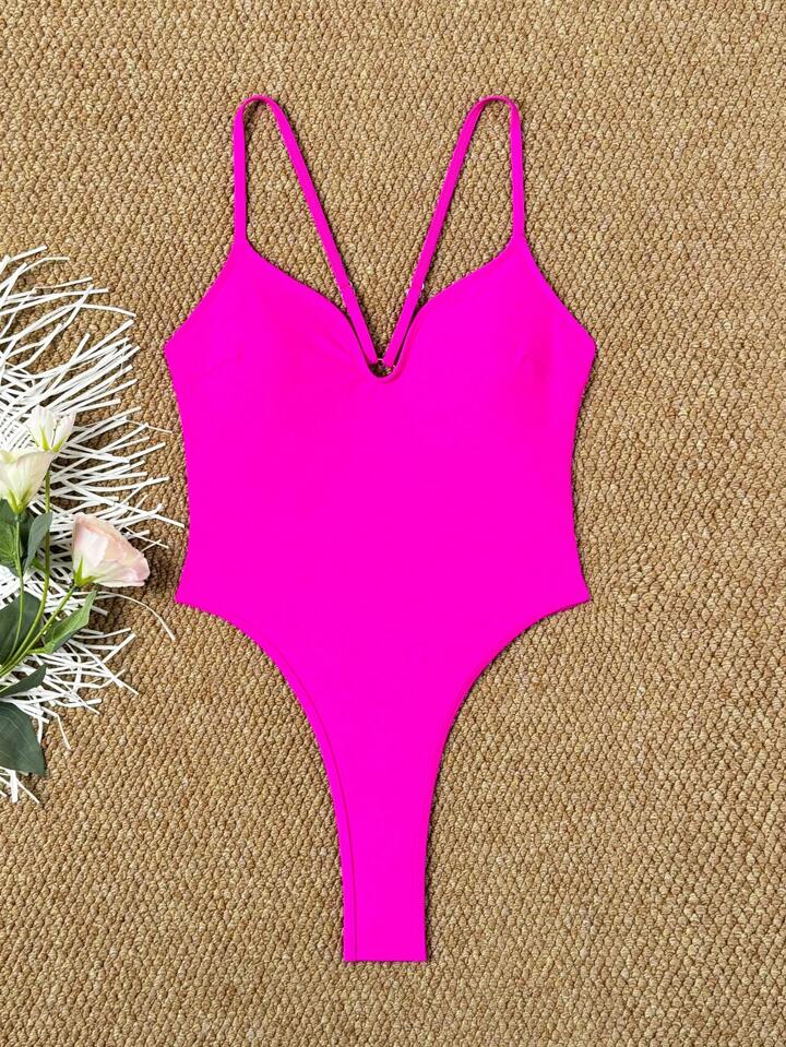 Solid Color Sexy Backless One-Piece Swimsuit