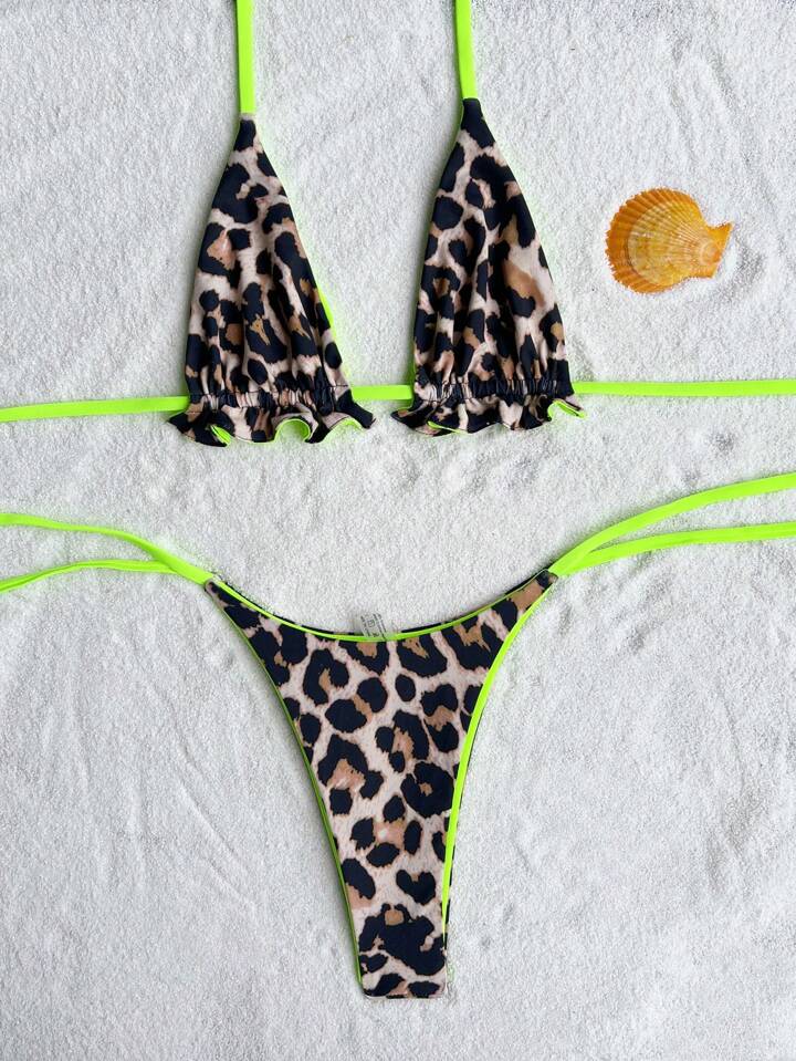 3pcs Leopard Print Reversible Bikini Set