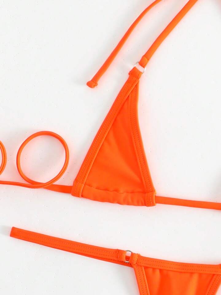 Plain Halter Triangle Bikini Set