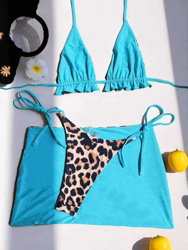 Reversible Leopard Print Bikini Swimsuit, 3-Piece
