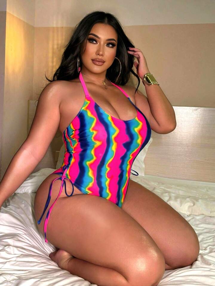 Plus Size Tie Dye Gradient Print One-Piece Swimsuit