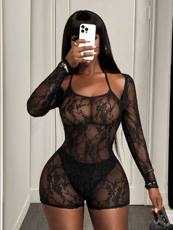 Halter Tight See-Through Rompers