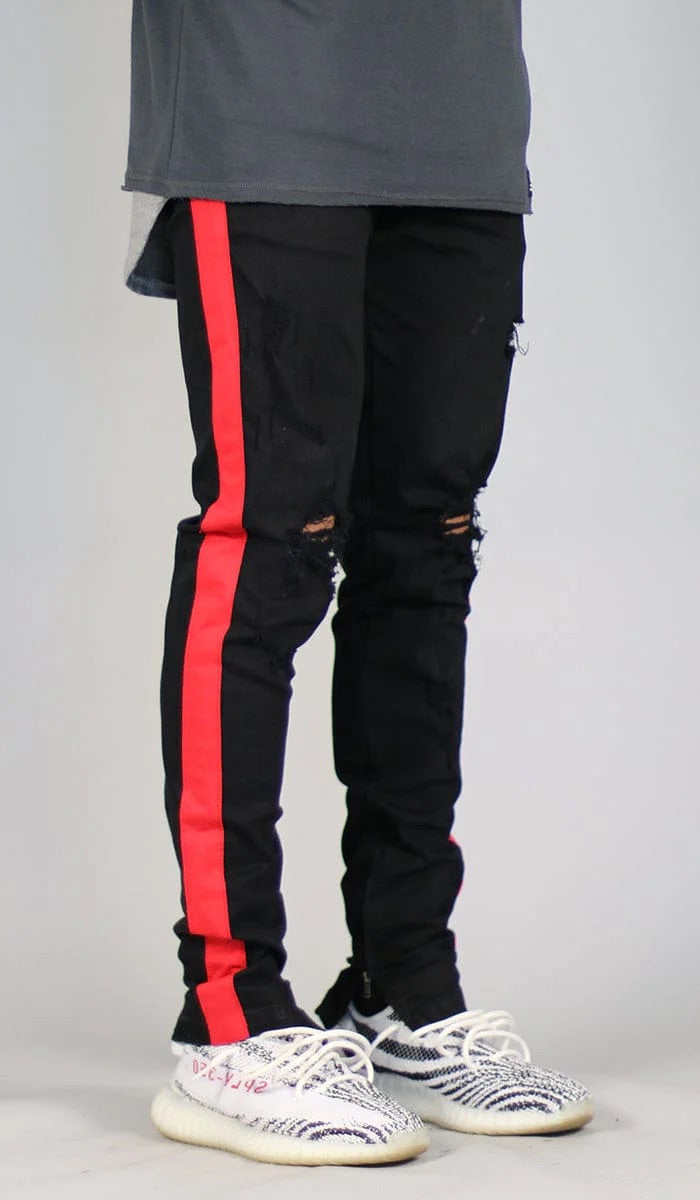 Black Red Track Zipper Jeans