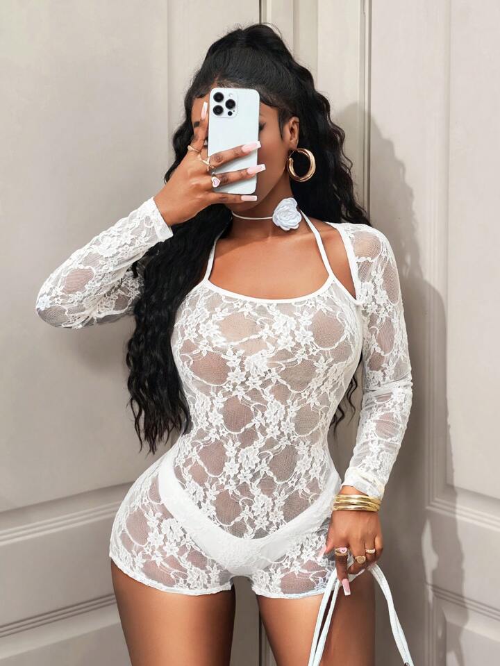 Halter Tight See-Through Rompers