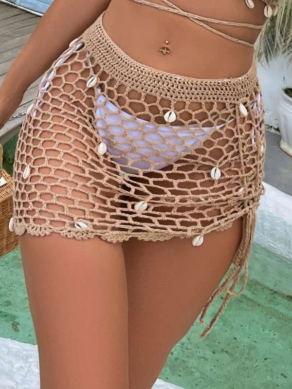 Shell Detail Crochet Cover Up Skirt Without Bikini