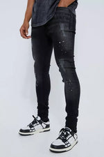 Load image into Gallery viewer, Super Skinny Distressed Paint Splat Jeans
