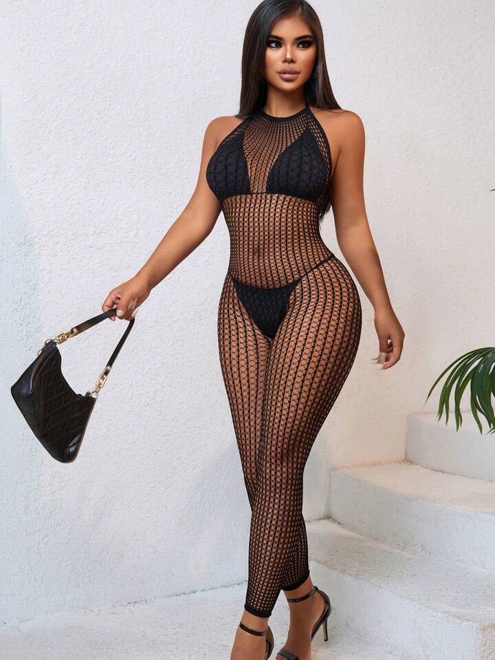 Sexy Hollow Out Cover Up Bodystocking, Simple Style