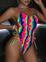 Load image into Gallery viewer, Tie-Dye Neon Halter Backless One-Piece Swimsuit Bathing Suit For Summer Beach
