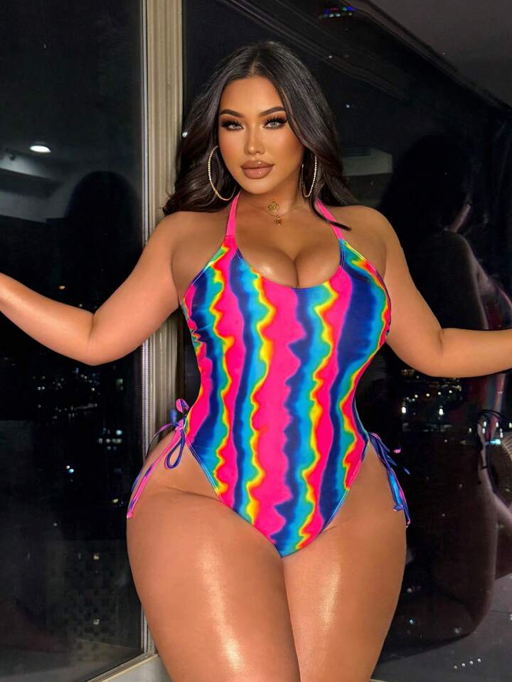 Plus Size Tie Dye Gradient Print One-Piece Swimsuit