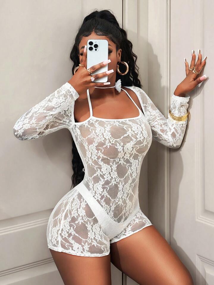 Halter Tight See-Through Rompers