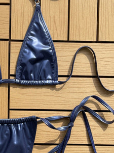 Halter Triangle Tie Side Bikini Swimsuit  Navy