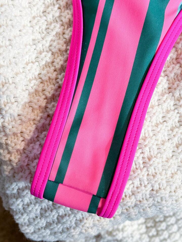 Colorblock Halter Triangle Bikini Set