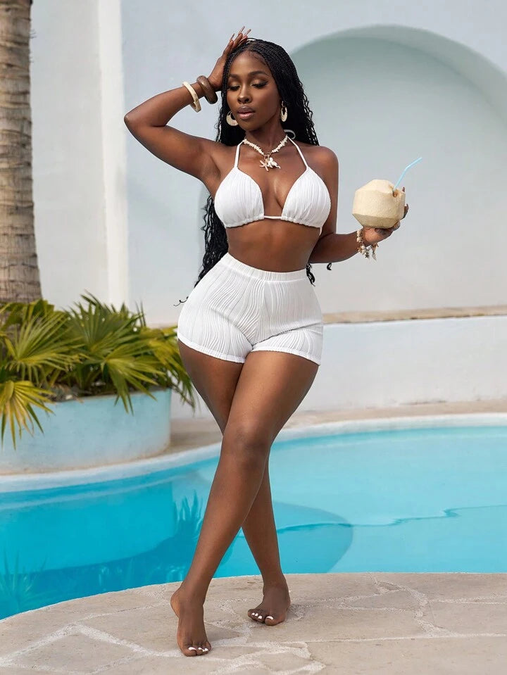 Bikini Set With Strap Triangle Top & Shorts