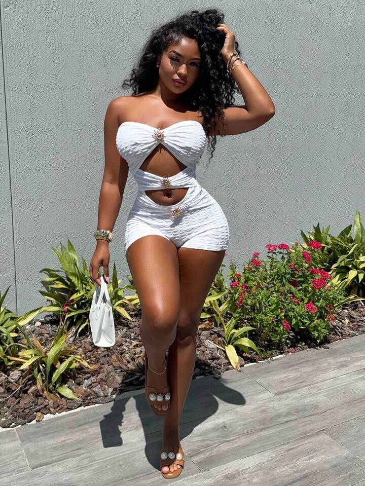 Knit Textured Metallic Accent Slim Jumpsuit