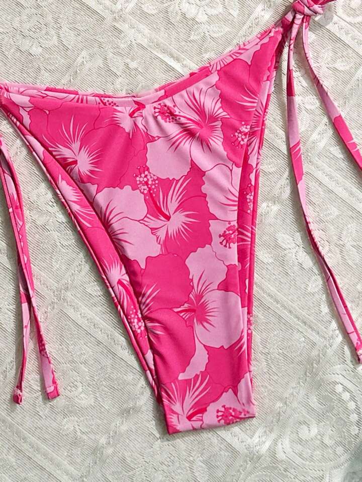 Floral Print Halter Neck Tie Sexy Bikini Set