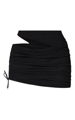 Load image into Gallery viewer, Black Tie Side Cut Out Ruched Micro Mini Skirt
