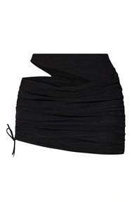 Black Tie Side Cut Out Ruched Micro Mini Skirt