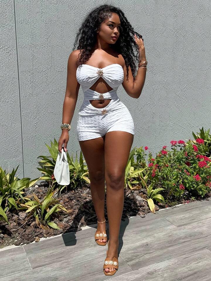 Knit Textured Metallic Accent Slim Jumpsuit