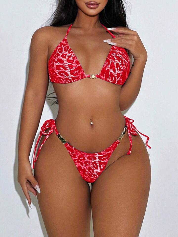 Leopard Print Swimwear Set, Patterned Bikini