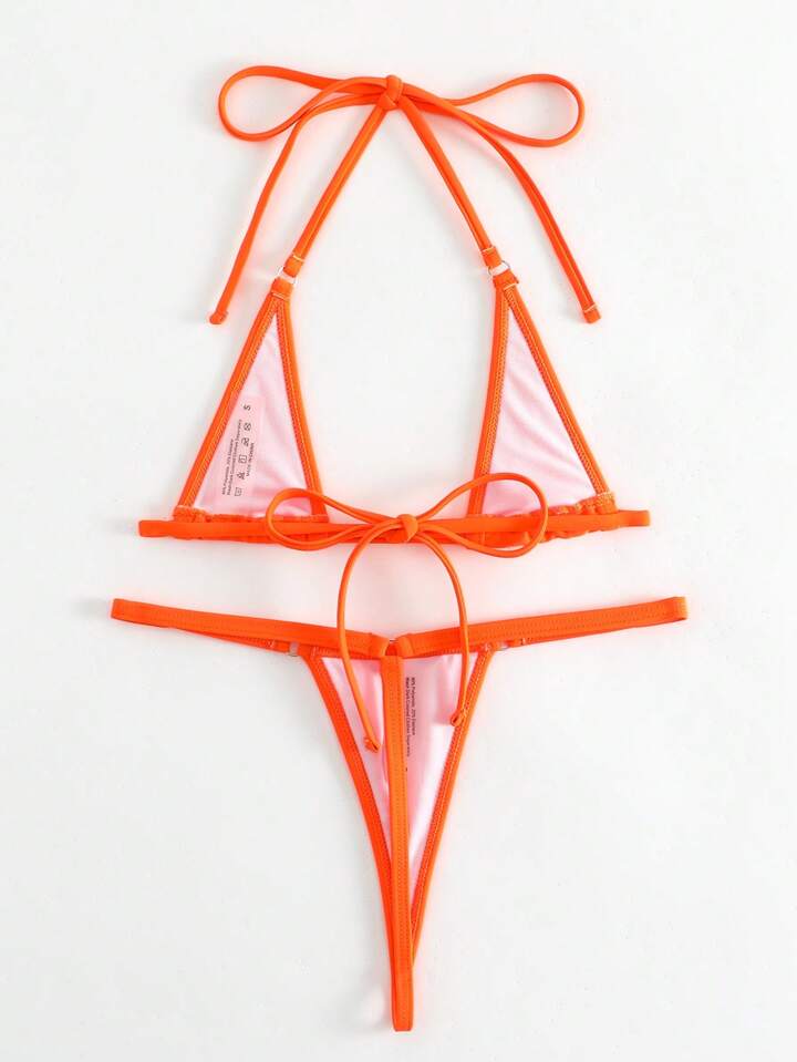 Plain Halter Triangle Bikini Set