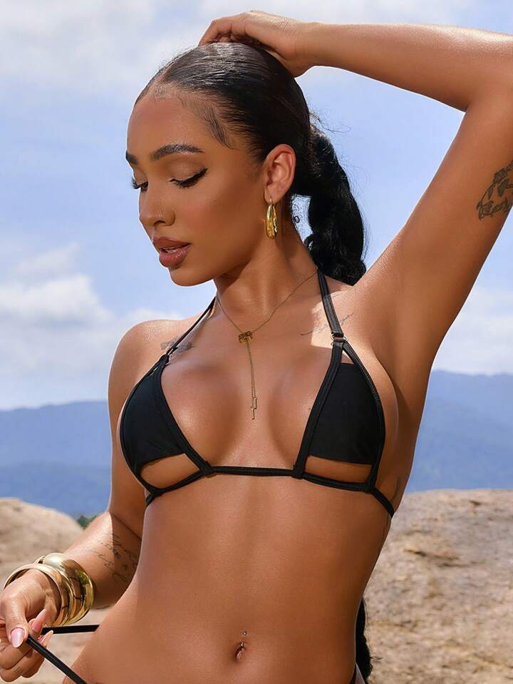 Solid Color Halter Sexy Swimsuit Top For Summer