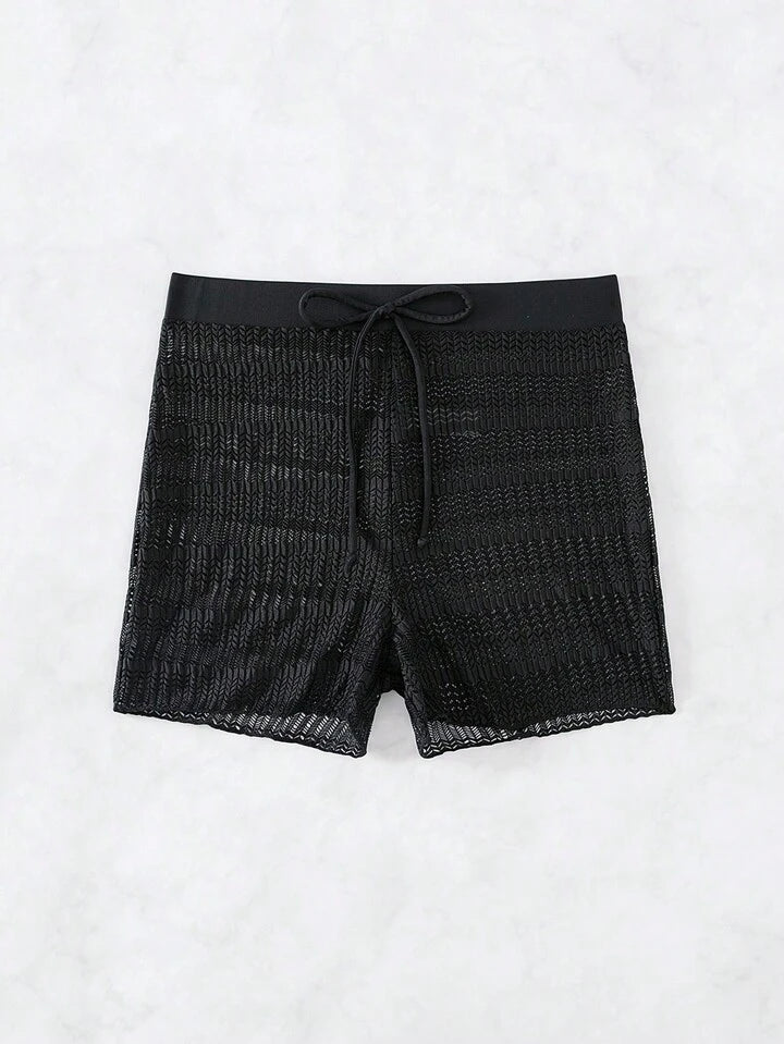 Solid Drawstring Waist Cover Up Shorts