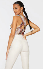 Load image into Gallery viewer, Beige Woven Abstract Print Underbust Halterneck Cross Over Zip Corset
