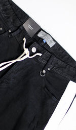 Load image into Gallery viewer, Black White Track Zipper Jeans
