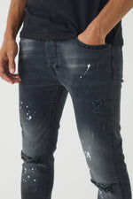 Load image into Gallery viewer, Skinny Stretch Ripped Paint Splatter Jeans
