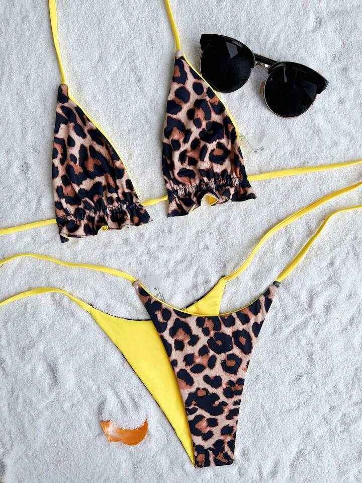 2-In-1 Reversible Leopard Print 3pcs Bikini
