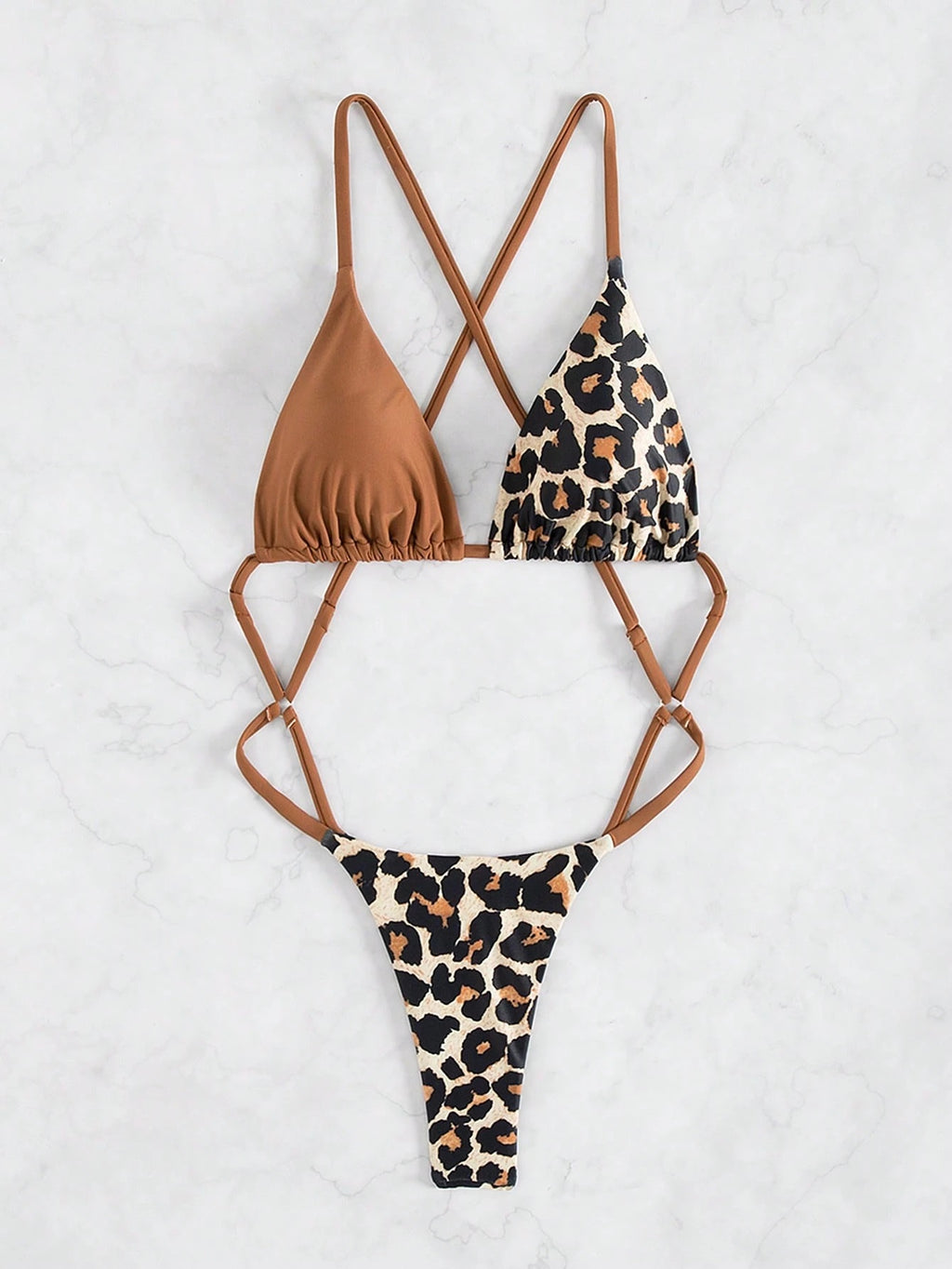 Leopard Print Patchwork One-Piece Swimsuit,