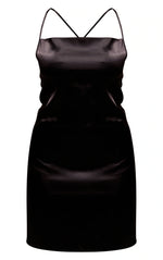 Load image into Gallery viewer, Black Satin Cowl Neck Tie Back Shift Dress
