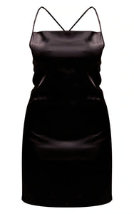 Black Satin Cowl Neck Tie Back Shift Dress