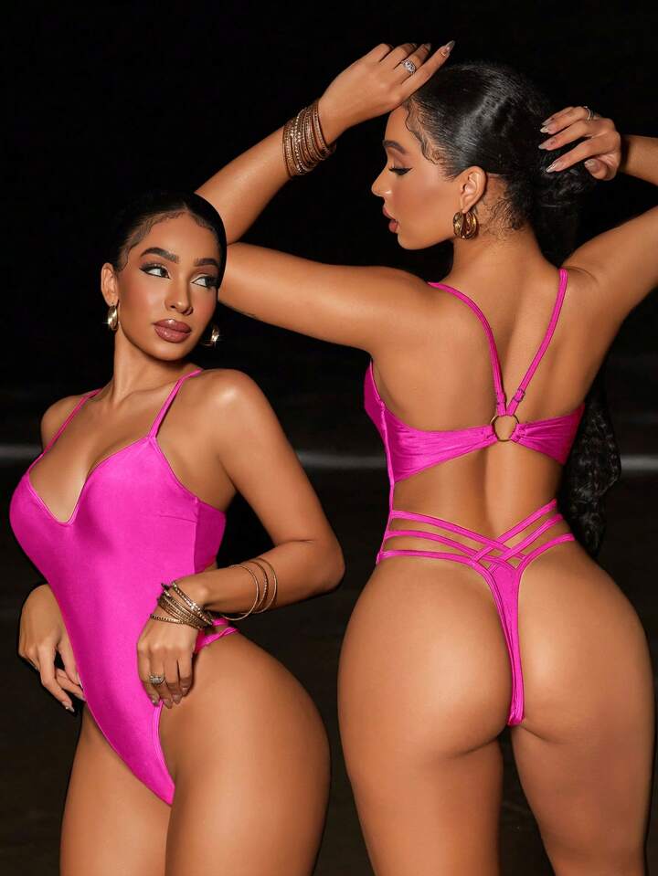 Solid Color Sexy Backless One-Piece Swimsuit